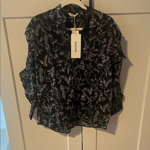 Thakoon Black Top with White Botanical Design